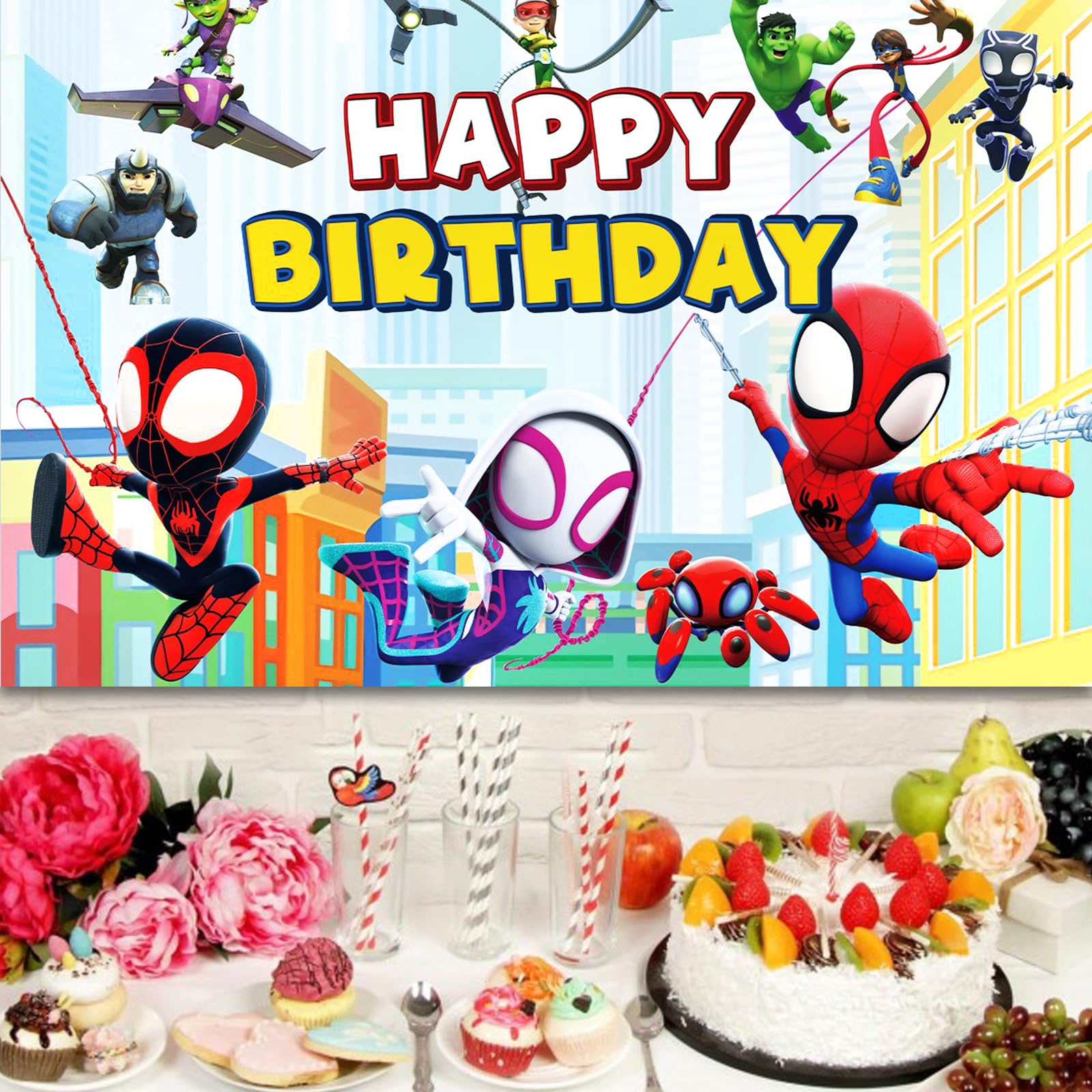 Spider-Man Themed Party Backdrop - 5x3FT Kids Birthday Decor, Photography Background & Happy Birthday Banner for Boys & Girls - Perfect for Superhero Birthday Parties, Photo Booths & Themed Events