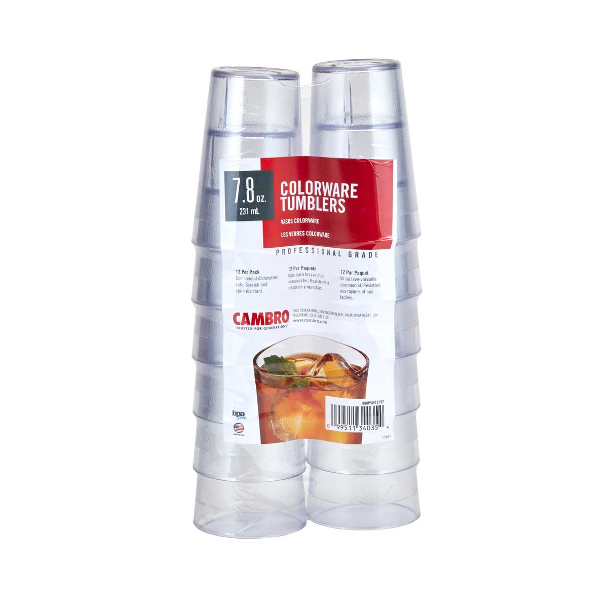 Cambro 800PSW12152 8 oz Clear Plastic Tumblers - Pack of 12, Durable & Stackable Drinkware for Restaurants, Cafes, and Home Use - Perfect for Iced Coffee, Smoothies, and Beverage Service
