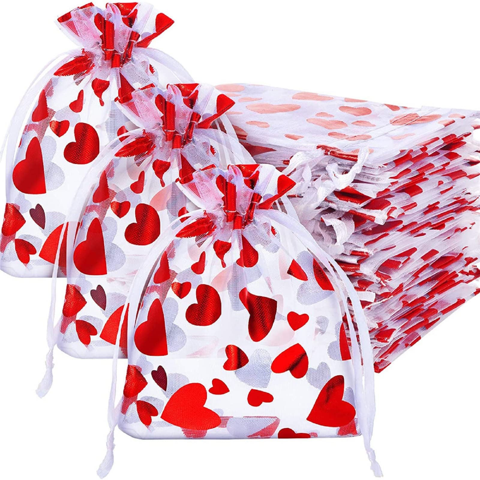 50Pcs Valentine's Day Love Candy Gift Bags - Heart Shaped Wedding Favor Pouches & Jewelry Drawstring Bags for Valentine's Day, Weddings, Anniversaries, Bridal Showers & Party Favors