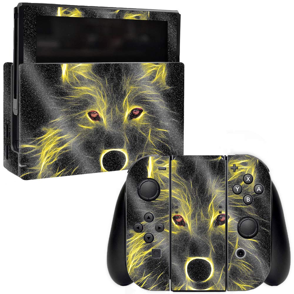 MightySkins Glossy Glitter Skin for Nintendo Switch - Neon Wolf | Protective & Durable High-Gloss Finish | Easy to Apply & Remove | Made in USA | Perfect for Gaming, Travel & Customization (GL-NISWI-Neon Wolf)