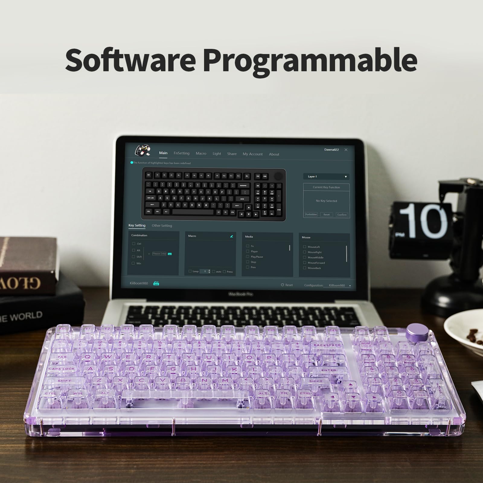 KiiBoom Phantom 98 Hot Swappable Crystal Gasket-Mounted Mechanical Keyboard - Triple Mode NKRO Gaming Keyboard with South-Facing RGB, Clear Keycaps, 8000mAh Battery for Windows & Mac (Purple) | Perfect for Gaming, Office Work & Typing Enthusiasts