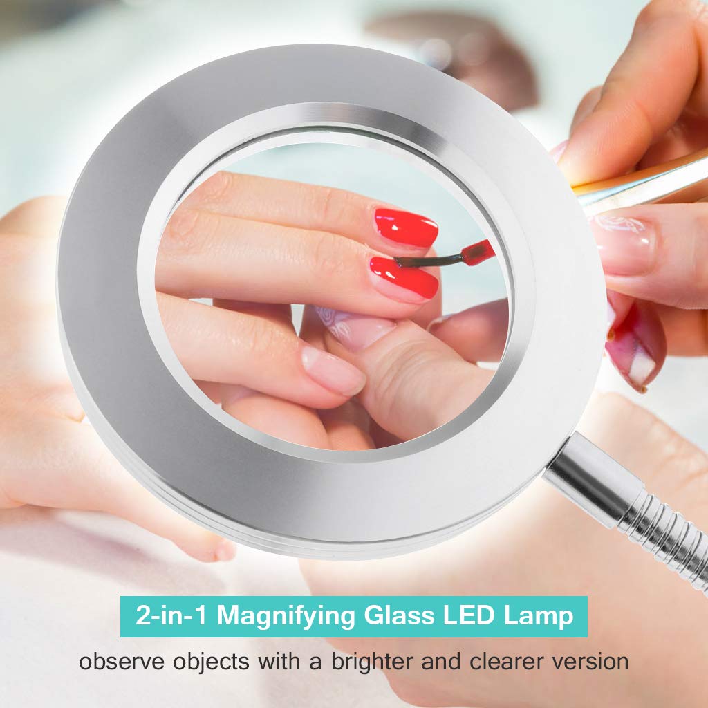 JimKing LED Magnifying Lamp with Clip - Adjustable Brightness Desk Light for Reading, Tattoo, Makeup & Manicure | USB-Powered Book Light for Bedside, Crafting & Detailed Work | Perfect for Artists, Students & Professionals