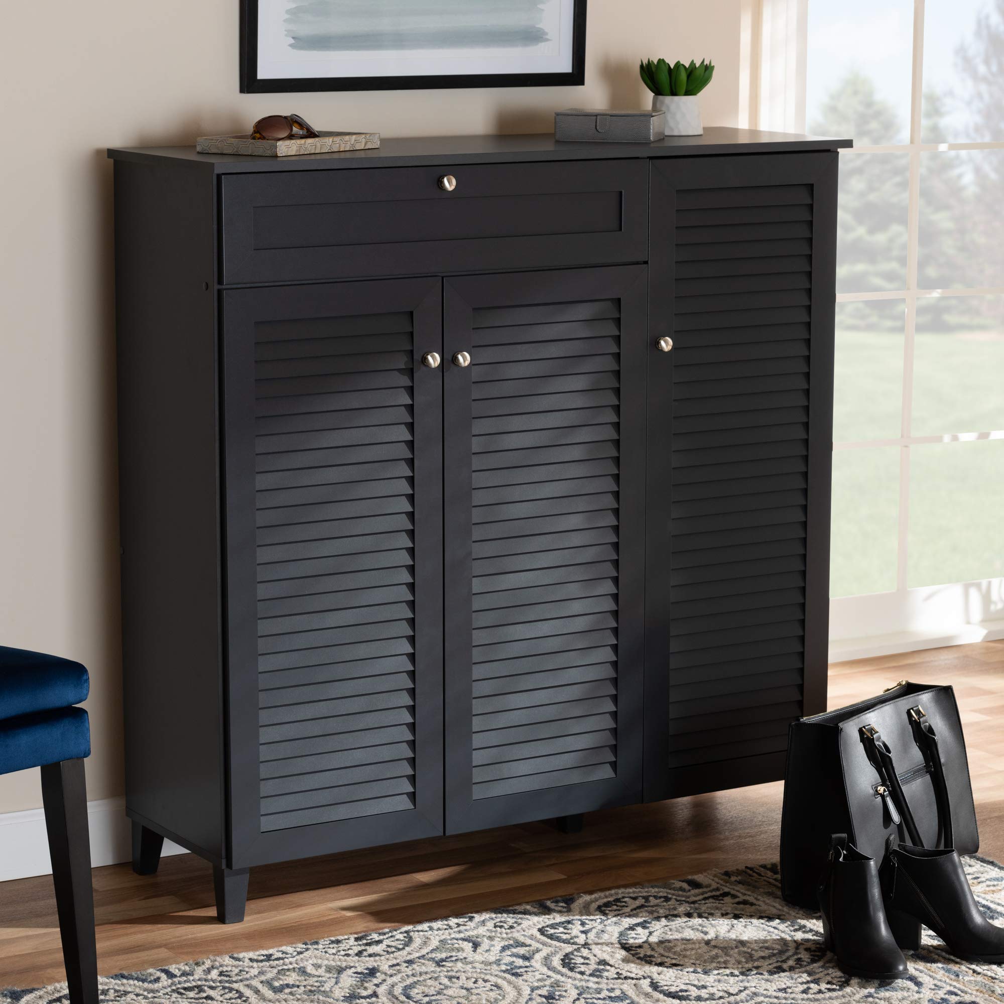 Baxton Studio Shoe Cabinet with Storage - Modern Gray Entryway Organizer for Shoes, Boots & Accessories | Perfect for Small Spaces, Hallways & Closets