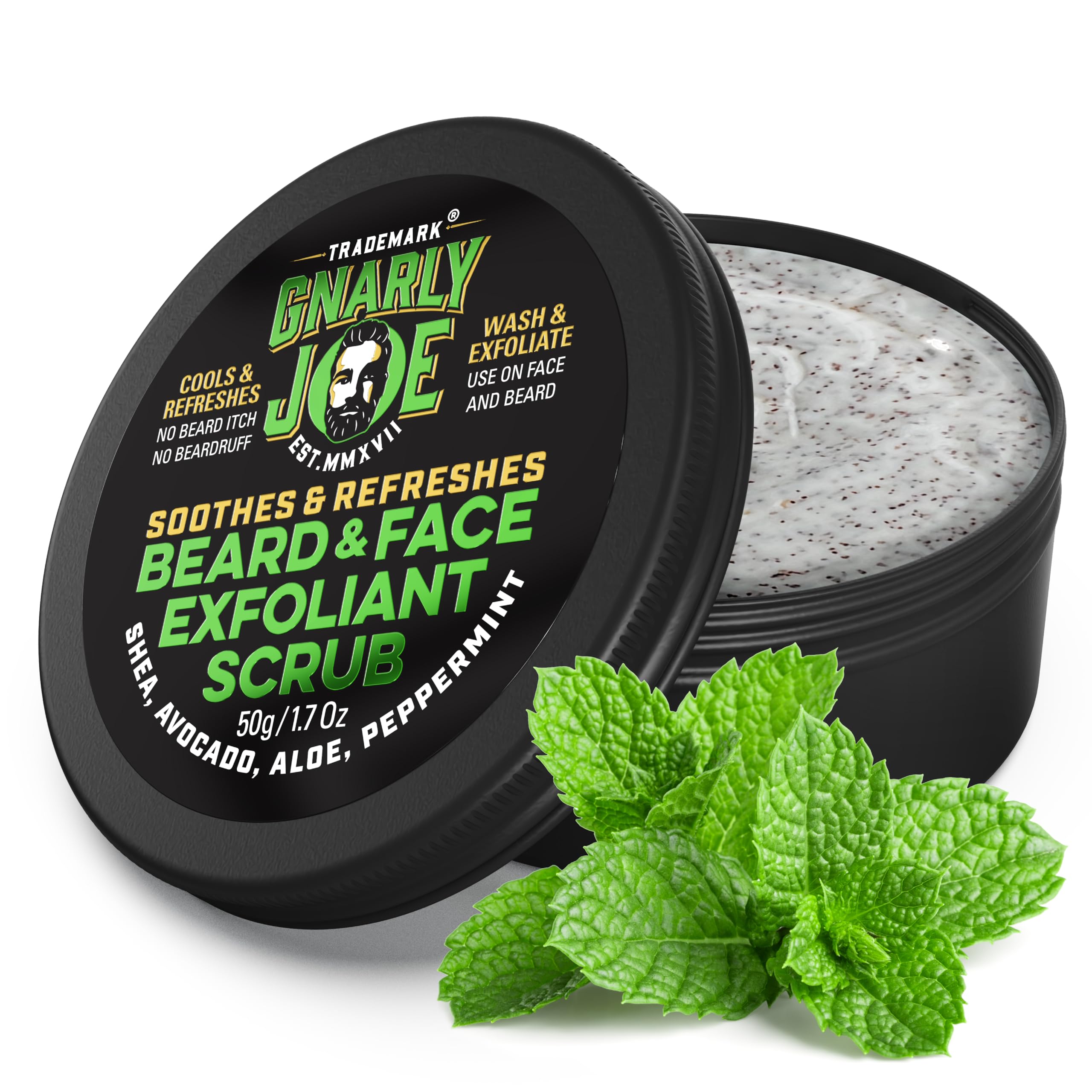 Gnarly Joe Refreshing Peppermint Beard & Face Scrub - Exfoliating Wash for Men, Deep Cleansing & Moisturizing, 50g - Perfect for Grooming, Post-Workout & Daily Skincare Routine