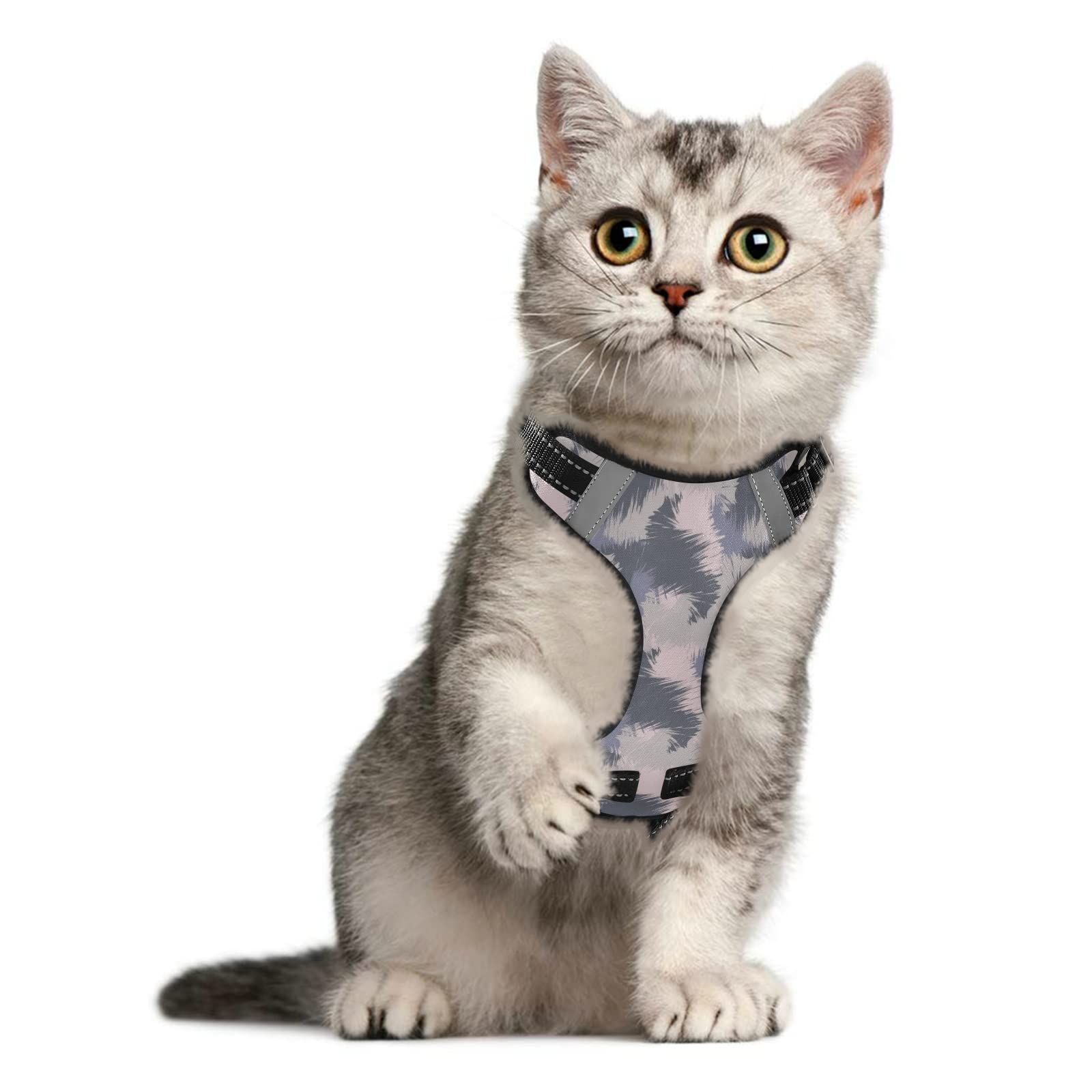 Pink Brush Stroke Camouflage Dog Harness for Small Dogs & Cats - Adjustable No-Pull Vest with Leash & Handle - Perfect for Walking, Training, and Outdoor Adventures