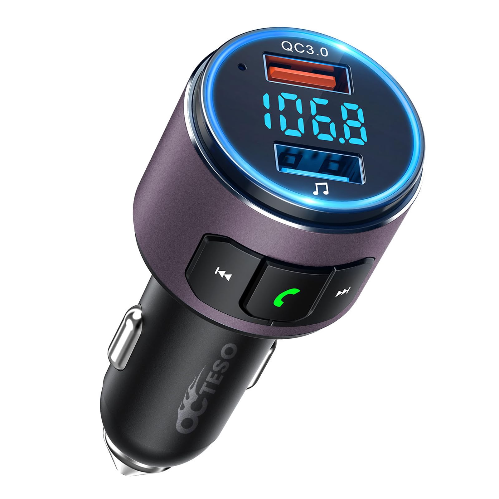 Upgraded V5.3 FM Bluetooth Transmitter for Car - QC3.0 Fast Charging, LED Backlit Wireless Bluetooth FM Radio Adapter with Siri & Google Assistant - Hands-Free Music Player & Car Kit (Brown) - Perfect for Road Trips, Commuting & Wireless Audio Streaming