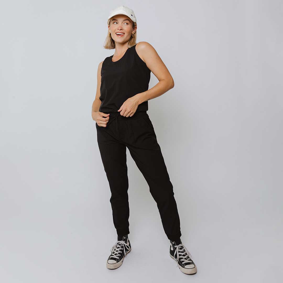 Black Tank Jumpsuit for Women - Sleeveless Romper with Pockets | Casual Summer Outfit for Beach, Travel & Streetwear