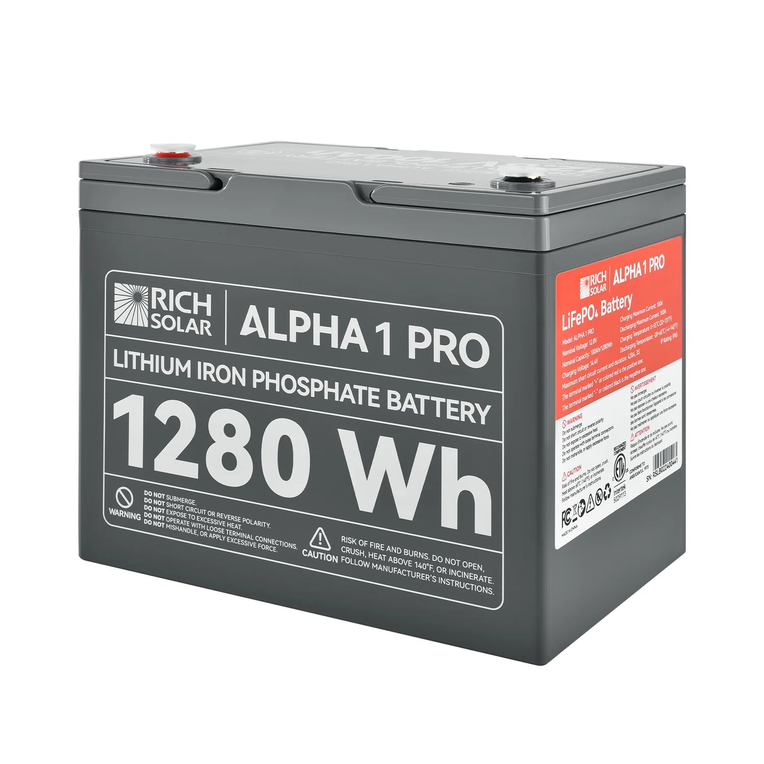 Rich Solar ALPHA 1 PRO 12V 100Ah LiFePO4 Lithium Iron Phosphate Deep Cycle Battery - Perfect for Solar Power Systems, RVs, Marine & Off-Grid Applications
