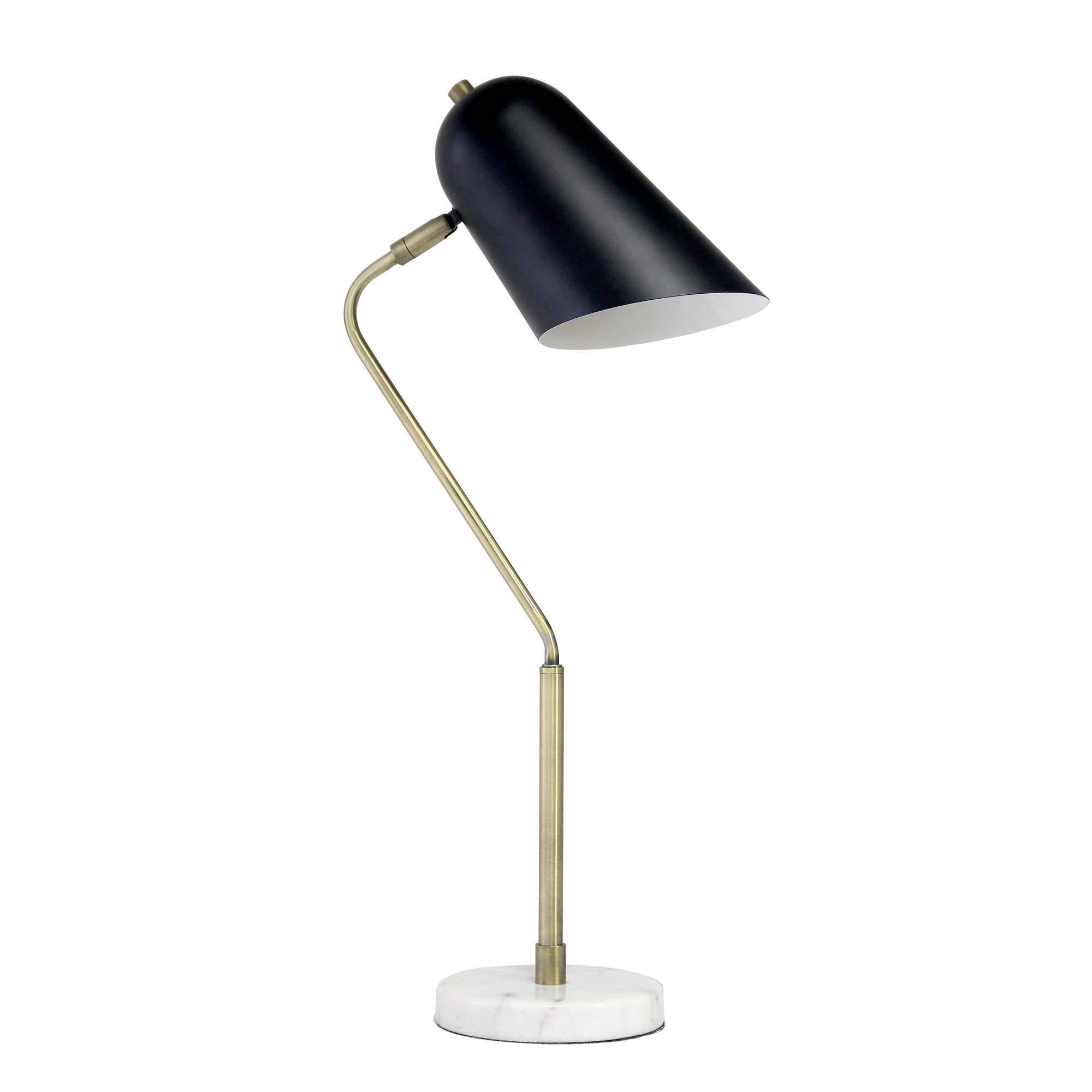 Vintage Industrial Desk Lamp - 24 Inch Adjustable LED Light with Antique Brass, Matte Black & Marble White Finish (LHD-5058-AB) | Perfect for Home Office, Study Room & Reading Nook Lighting