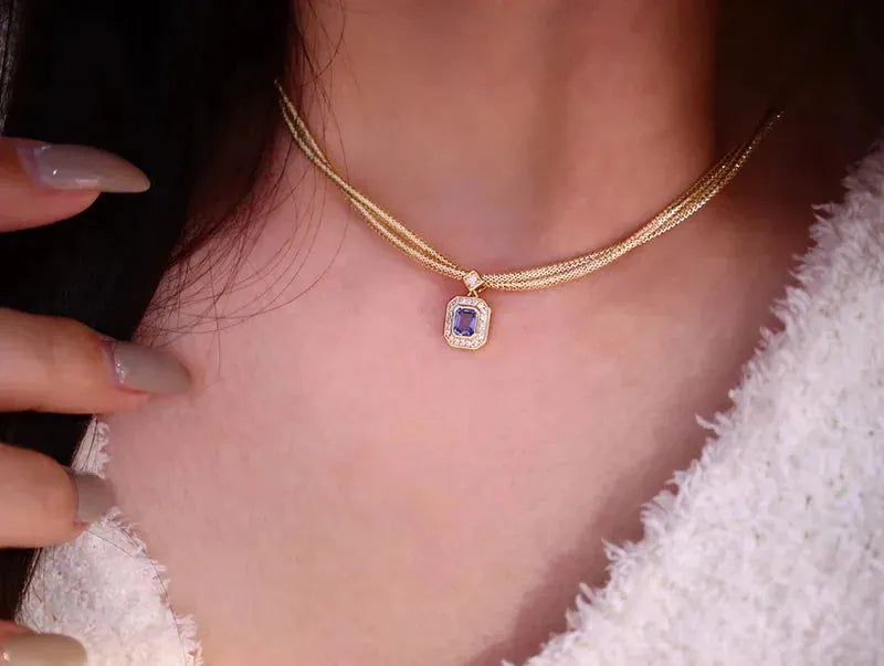 18K Yellow Gold Diamond & Aquamarine Pendant Necklace for Women - Elegant Real Natural Gemstone Jewelry - Perfect for Weddings, Anniversaries & Special Occasions
