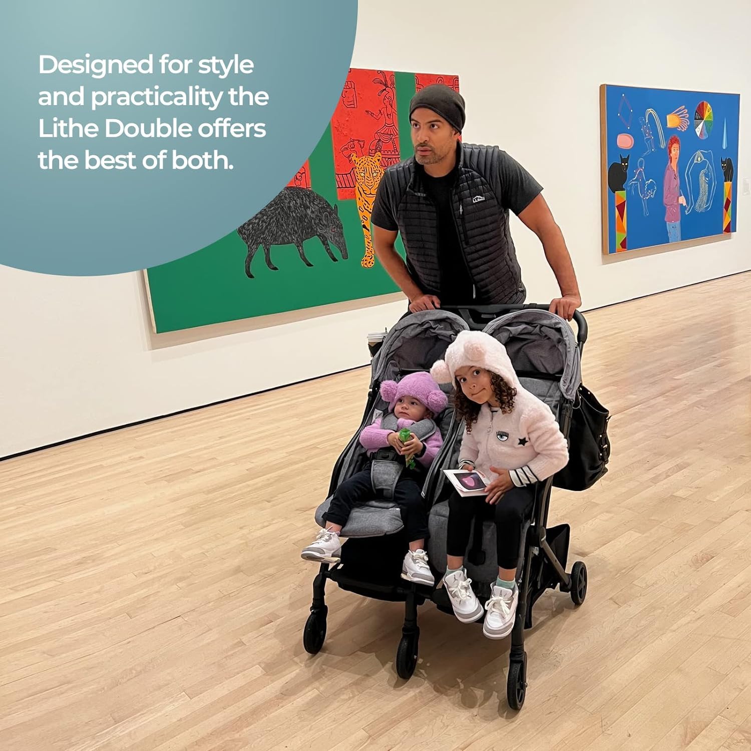 MomPush Lithe Double Ultralight Stroller - Lightweight Side by Side Twin Stroller with 2 Large Reclining Seats & Easy Fold | Perfect for Travel, Shopping & Outdoor Adventures with Twins