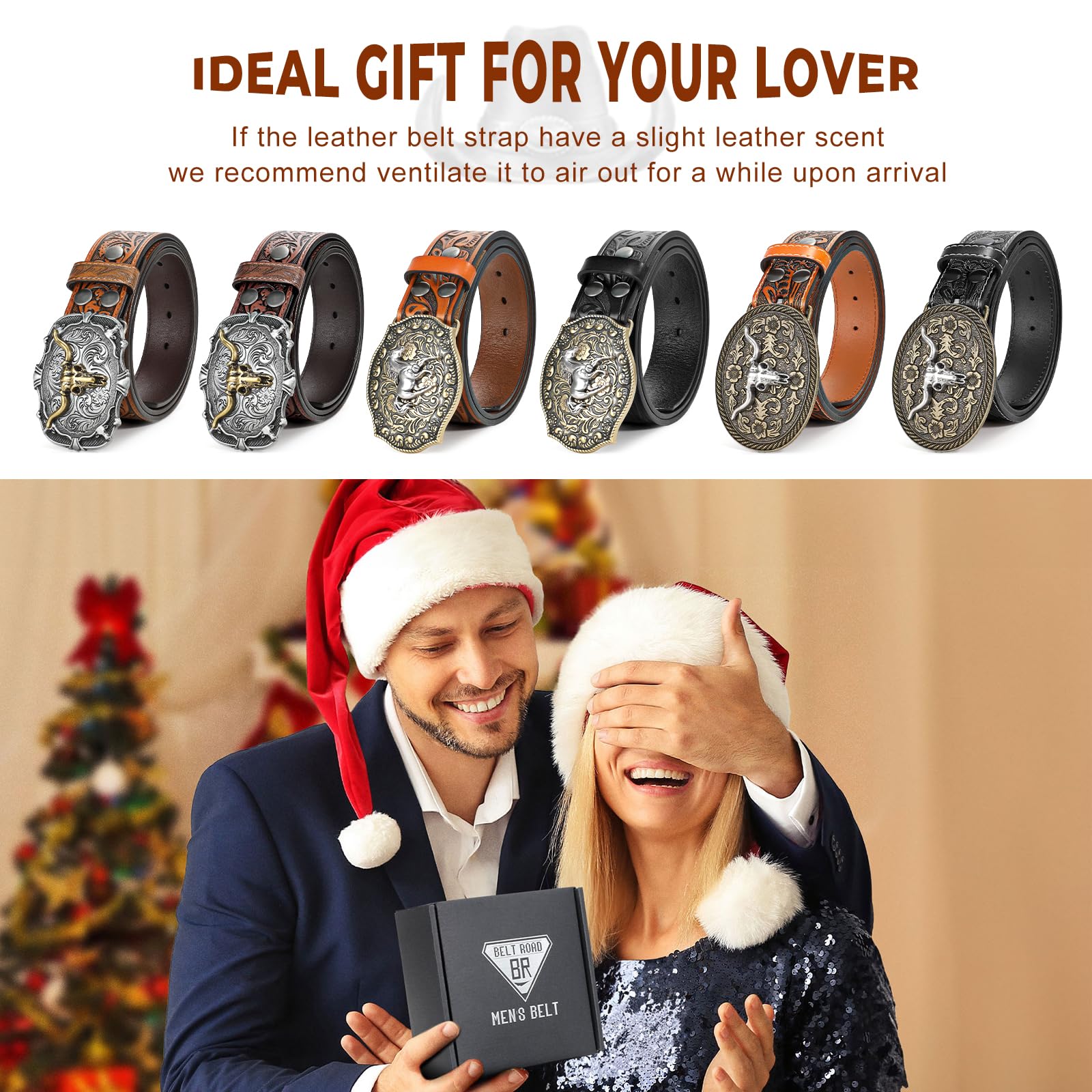 Western Leather Buckle Belt for Men & Women - Genuine Cowboy Cowgirl Belt with Adjustable Buckle for Jeans & Pants | Perfect Christmas Gift for Him & Her | Ideal for Rodeo, Country Style & Everyday Wear