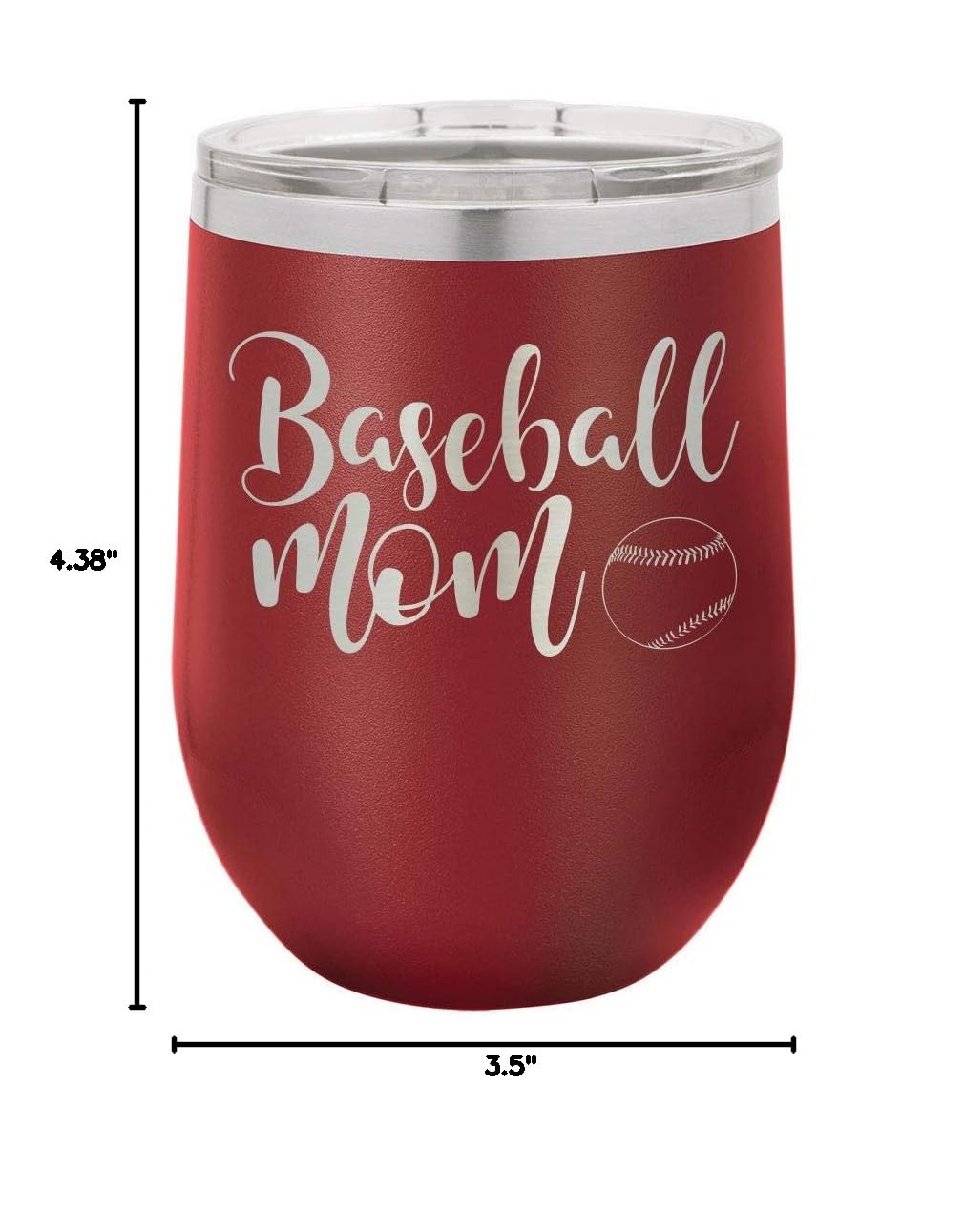 12 oz Insulated Wine Tumbler with Lid - Laser Engraved Baseball Mom Design & Funny Quotes | Maroon Stainless Steel Cup for Hot & Cold Drinks | Perfect Mother's Day Gift for Baseball Moms | Great for Games, Tailgating & Everyday Use | OnlyGifts.com