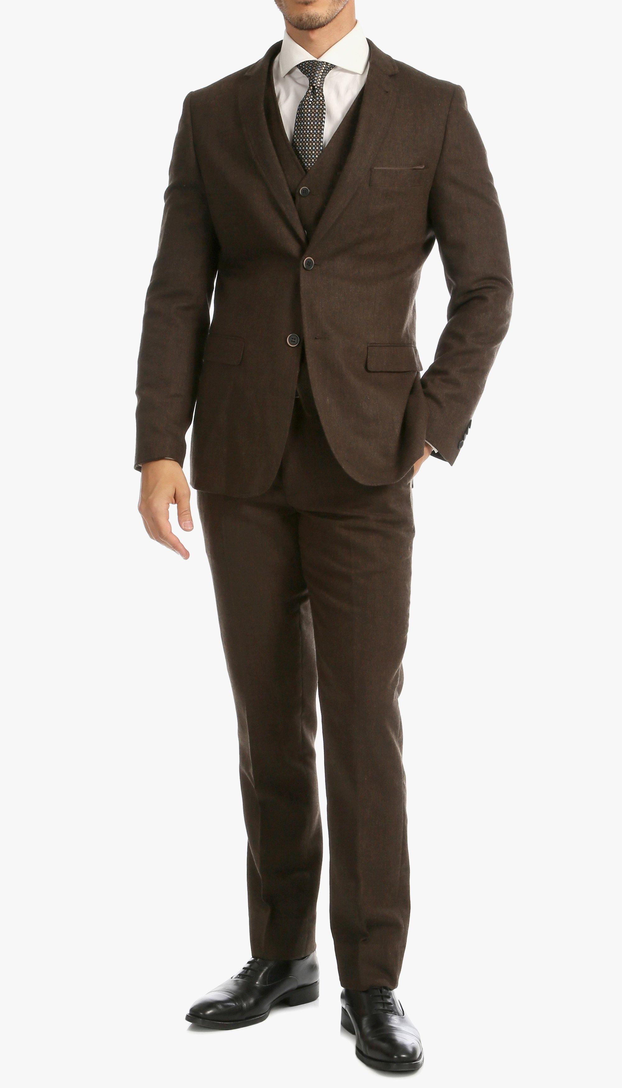 Premium Tweed Slim Fit 3-Piece Suit for Men - Cognac Brown Formal Business Attire | Wedding, Office & Special Occasion Outfit