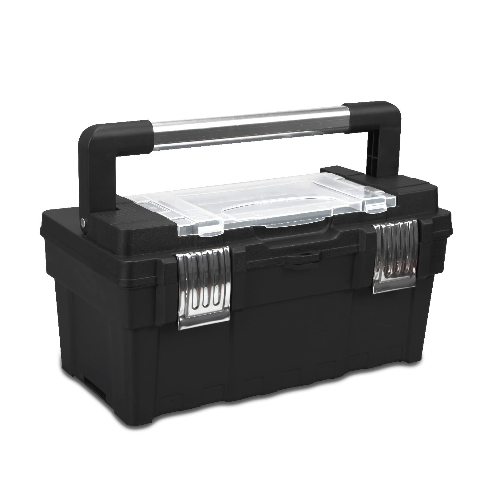 Jack Boss 18-Inch Durable Aluminum Alloy Tool Organizer Box with Removable Tray & Metal Locks - Portable Tool Storage Solution for Workshop, Garage, and Job Site Use