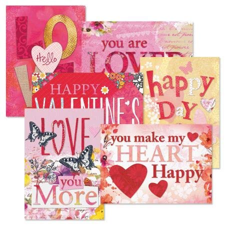 Valentine's Day Greeting Cards Set of 12 (6 Designs) - 5x7 Inch Blank Cards with Sentiments & Envelopes - Perfect for Couples, Friends & Family - Romantic Gifts for Anniversary, Wedding & Love Notes