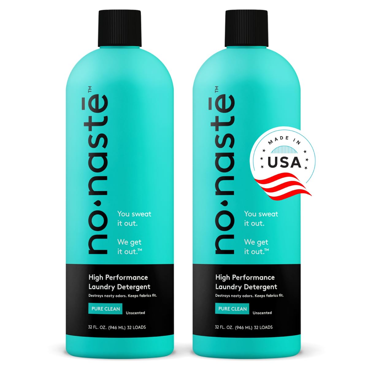 Nonaste Liquid Laundry Detergent - Pure Clean, 64 Fl Oz (Pack of 2) - Active Wear Laundry Detergent for Workout Clothes, Gym Wear & Sports Apparel - Unscented, Gentle & Color Safe - Perfect for Athletes, Yoga Pants & Delicate Fabrics