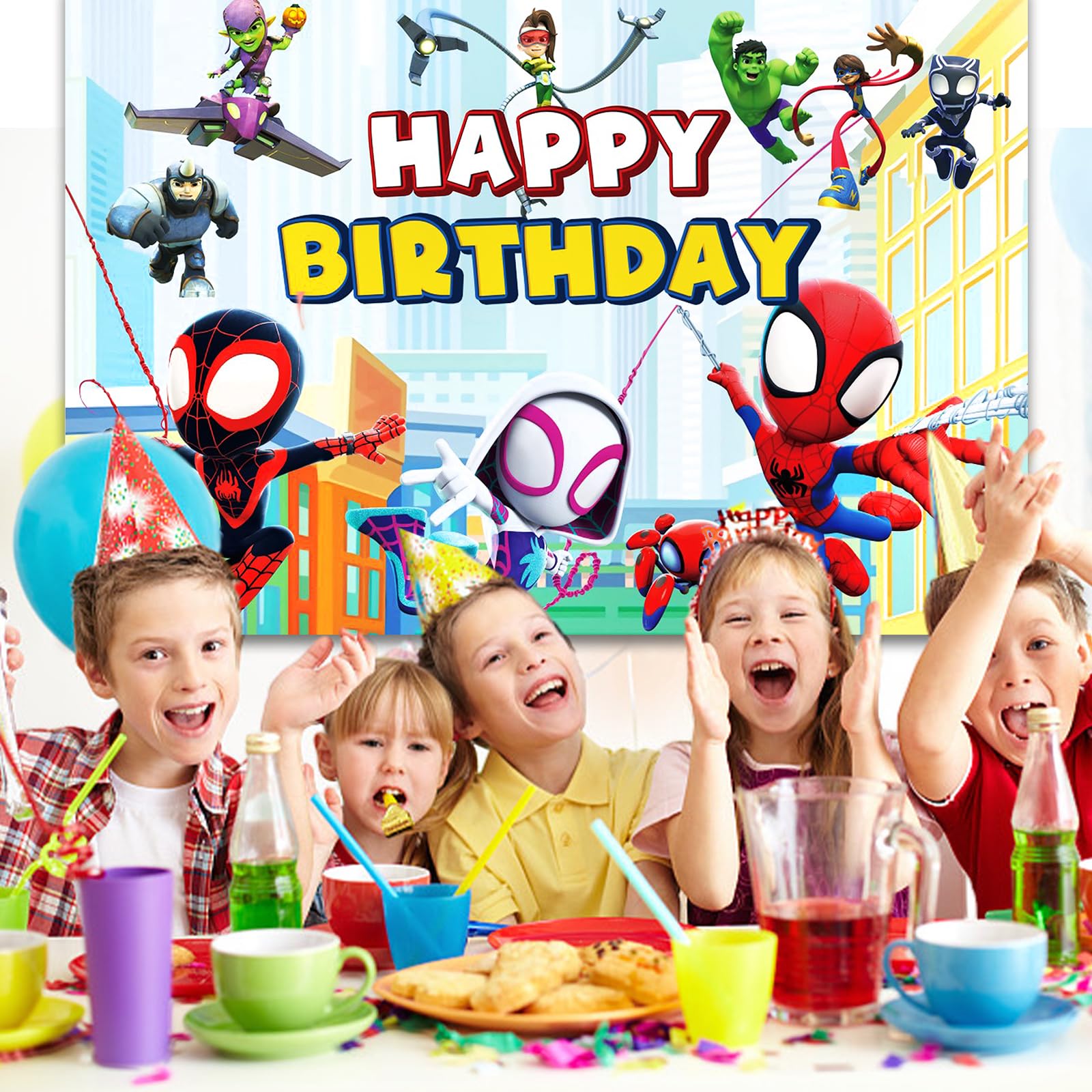 Spider-Man Themed Party Backdrop - 5x3FT Kids Birthday Decor, Photography Background & Happy Birthday Banner for Boys & Girls - Perfect for Superhero Birthday Parties, Photo Booths & Themed Events