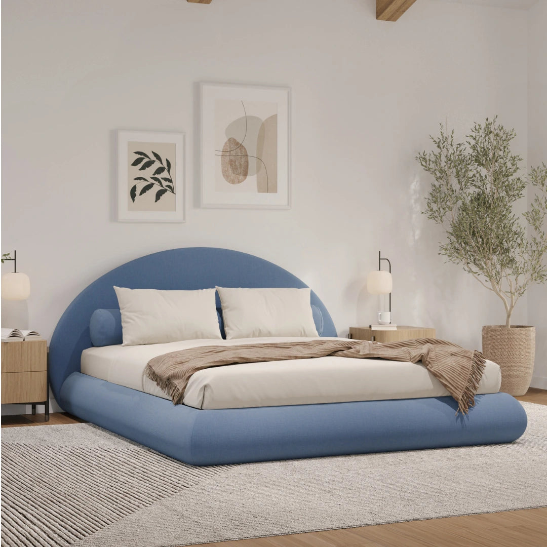Luna Queen Size Bed Frame with Upholstered Headboard - Modern Platform Bed for Bedroom, Durable Metal Frame with Wooden Slats Support - Perfect for Master Bedroom, Guest Room, or Apartment