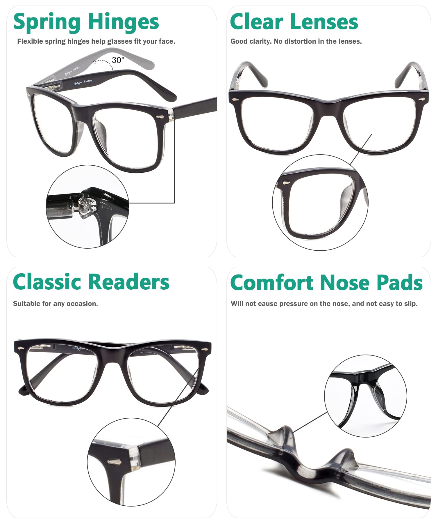 Eyekepper Men's Wide Lens Spring Hinge Reading Glasses - Lightweight & Comfortable for Reading, Computer Use & Daily Wear