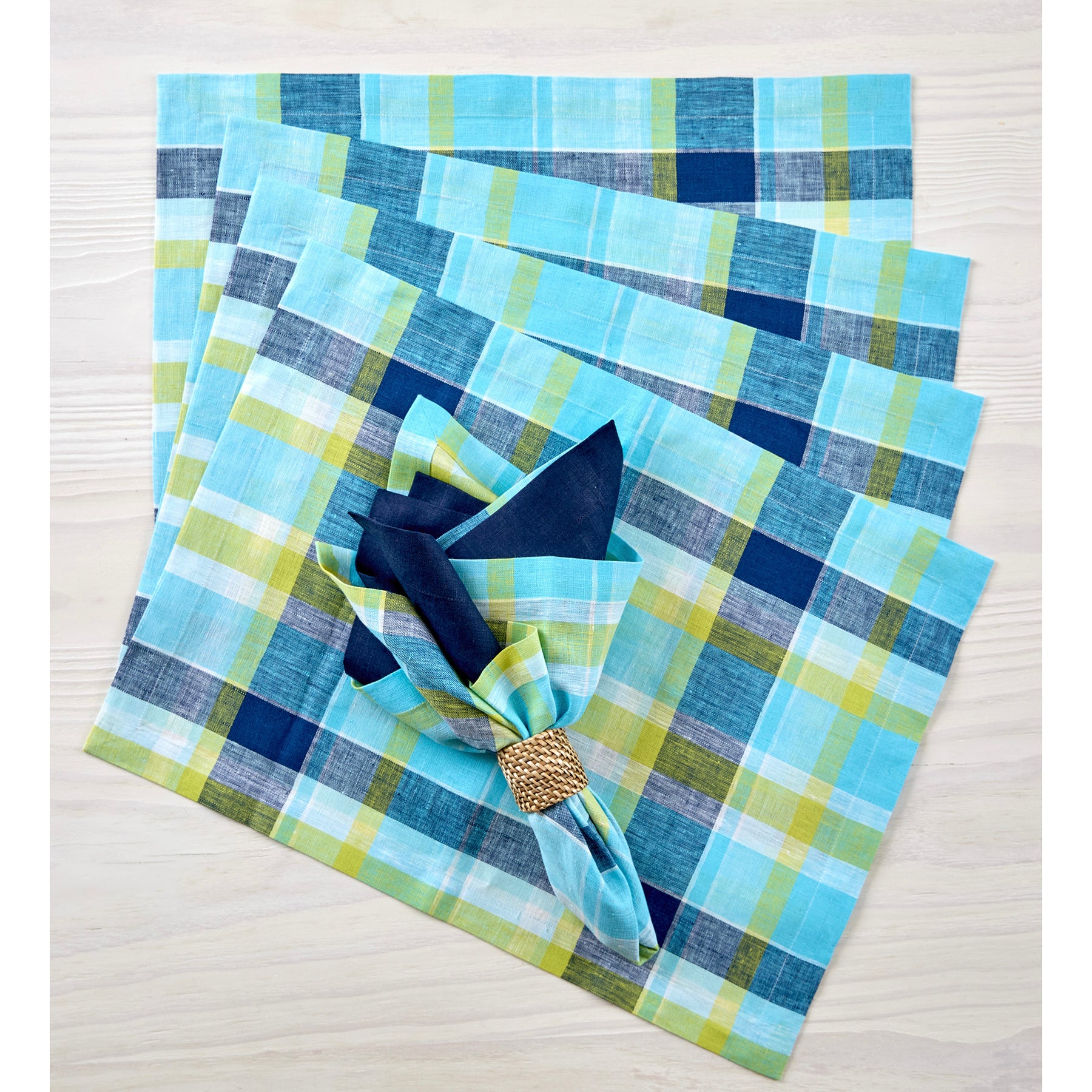 Premium Summer Madras Plaid Placemats Set of 4 - Waterproof & Heat-Resistant Table Mats for Outdoor Dining, Picnics, and Summer Parties