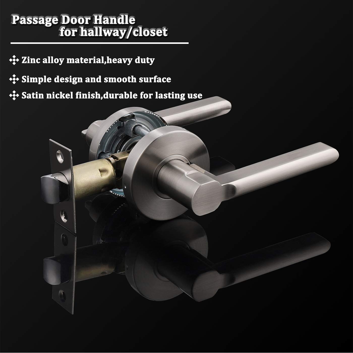 Gobrico 6 Pack Interior Door Levers - Flat Straight Style Nickel Finish Passage Door Locksets for Hallway, Closet & Bedroom - Easy Installation for Home & Office Use