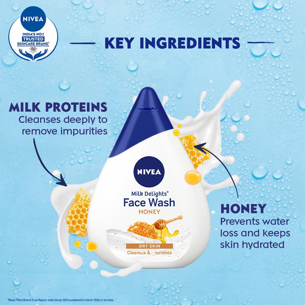 NIVEA Milk Delights Moisturizing Honey Face Wash for Dry Skin - 50ml | Gentle Cleanser with Hydrating Formula | Perfect for Daily Skincare Routine & Travel