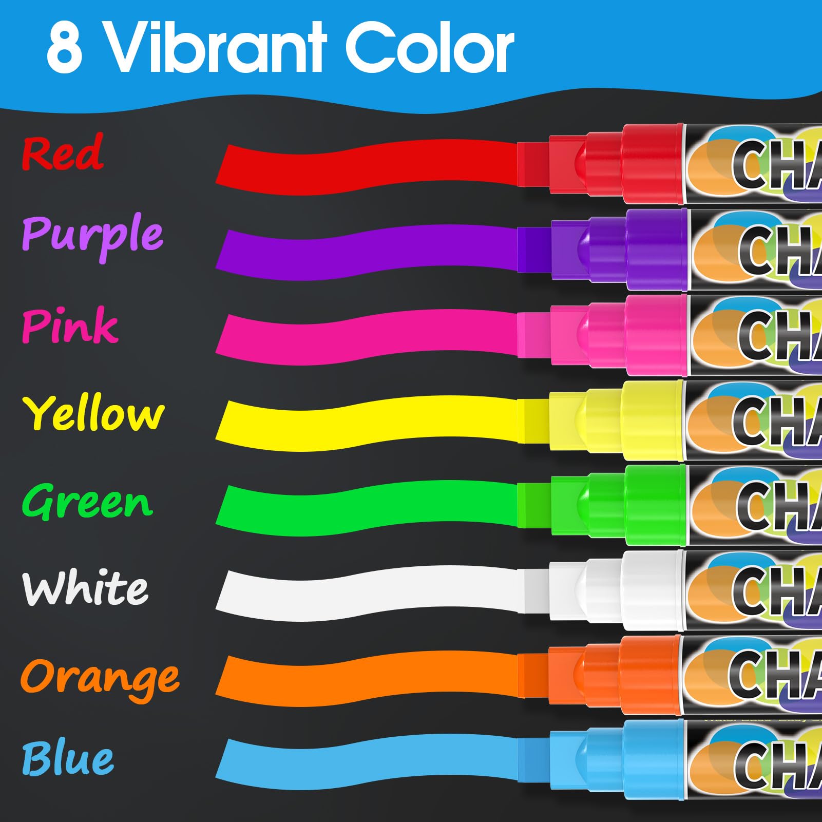 MaxGear 10mm Liquid Chalk Markers - 8 Vibrant Colors for Car Windows, Chalkboards & Glass - Wet Erase Washable Markers with Thick 10mm Tip - Perfect for Car Decorations, Restaurant Menus, Store Signs & Classroom Activities (8-Pack)