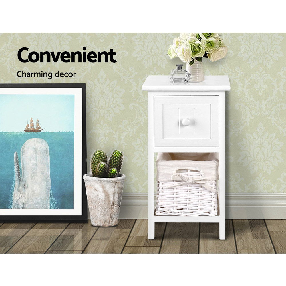 2-Pack White Rustic Nightstands - Solid Wood Bedside Tables for Bedroom, Living Room, or Office - Perfect for Storage & Decor