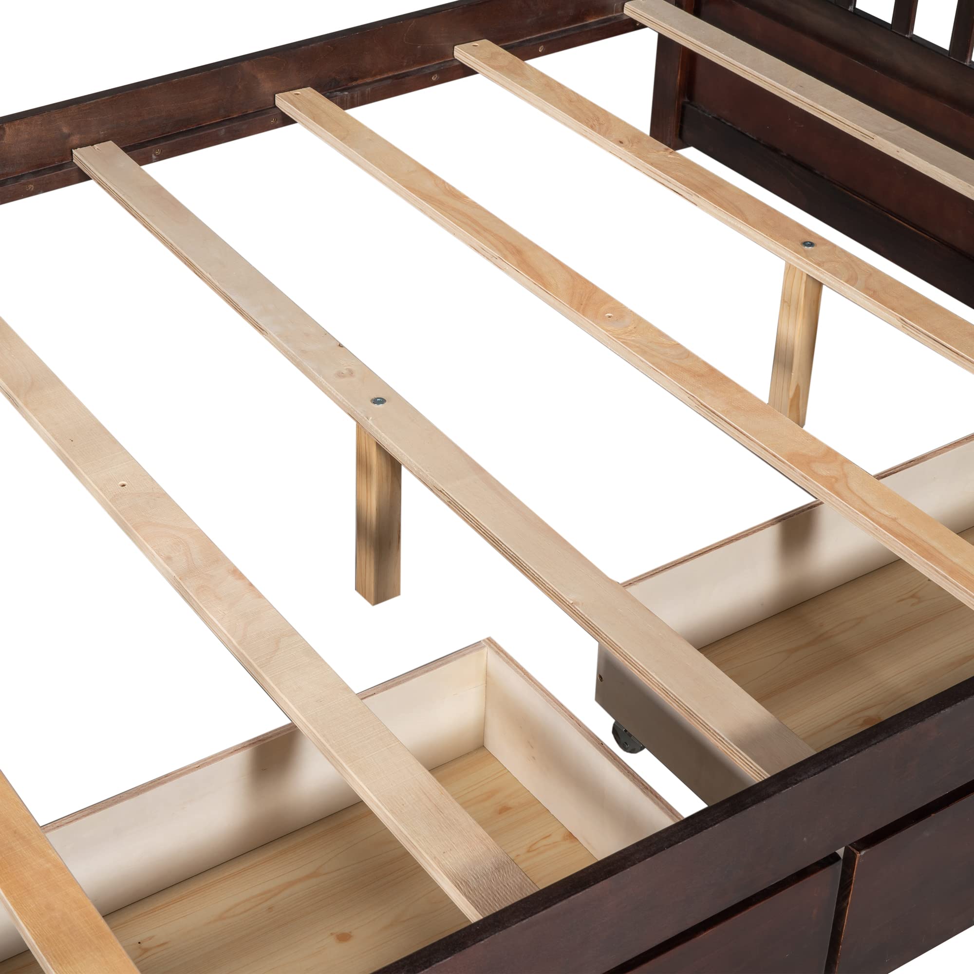 Harper & Bright Designs Full Bunk Beds with Storage Drawers - Solid Wood Detachable Full Over Full Bunk Bed Frame with Ladders & Safety Rail for Kids, Teens, Adults (Espresso) - Perfect for Small Bedrooms, Guest Rooms & Vacation Homes