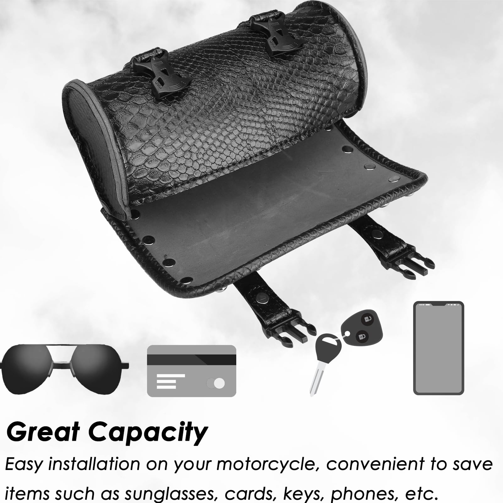 Motorcycle Fork Bag PU Leather - Universal Saddlebag for Sportster & Scooter (Black) - Handlebar Storage Pouch for Riding