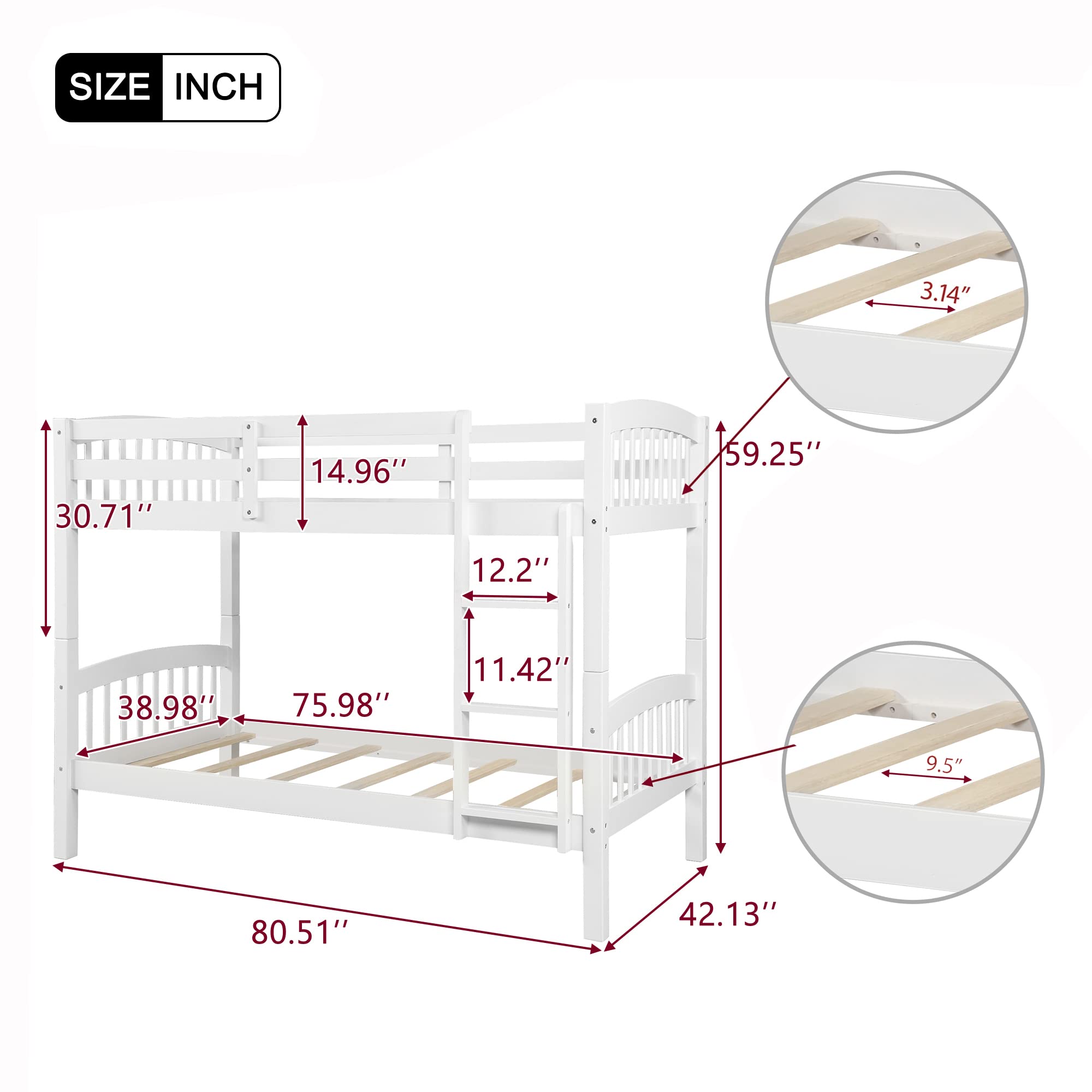 Solid Wood Twin Over Twin Bunk Bed Frame with Ladder for Kids & Teens | Space-Saving Kids' Bedroom Furniture for Siblings or Sleepovers