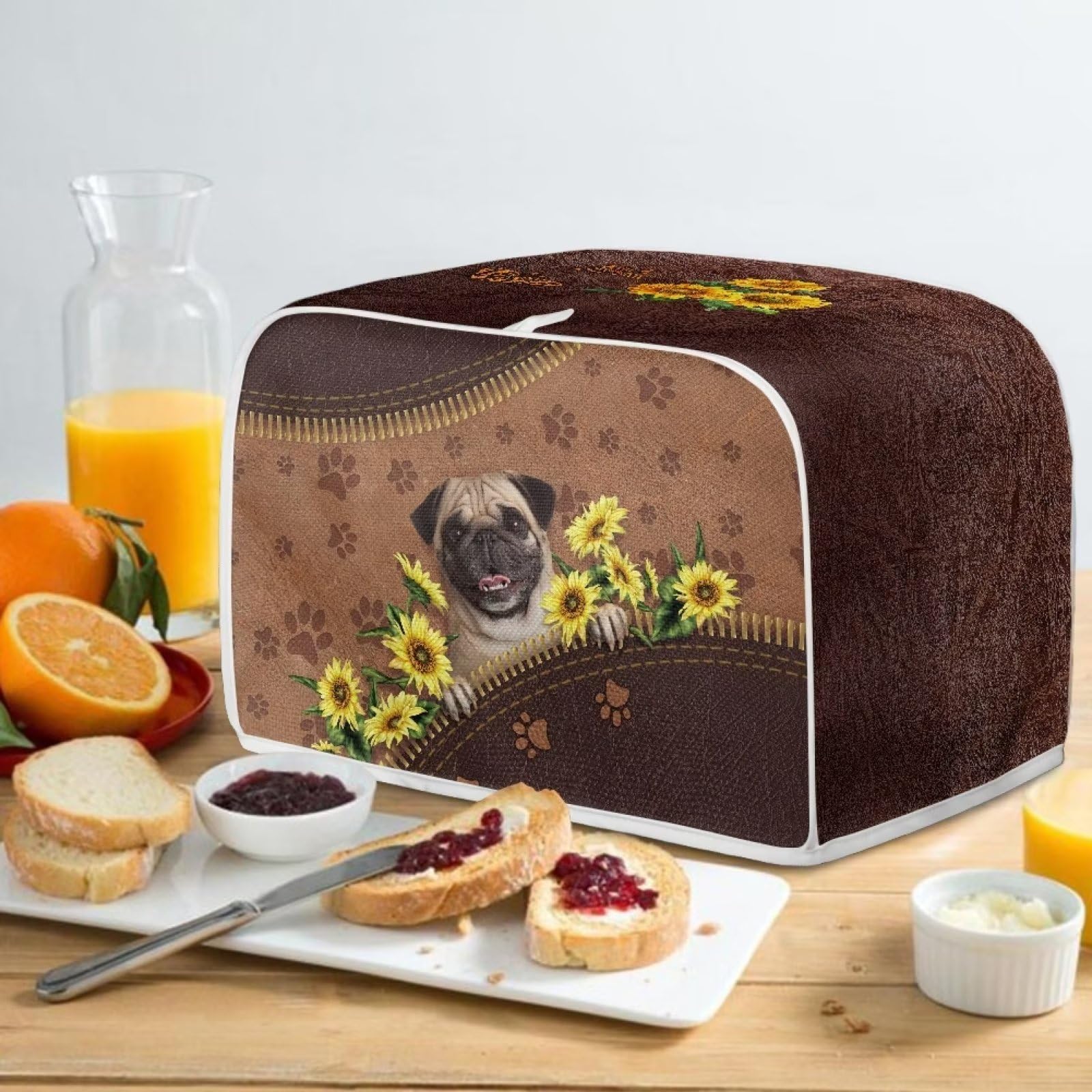 Sunflower & Bulldog Paw Print Toaster Cover - Dustproof & Protective Bread Machine Cover for Kitchen Appliances - Perfect for Toasters, Bread Makers & Ovens (Home & Office Use)