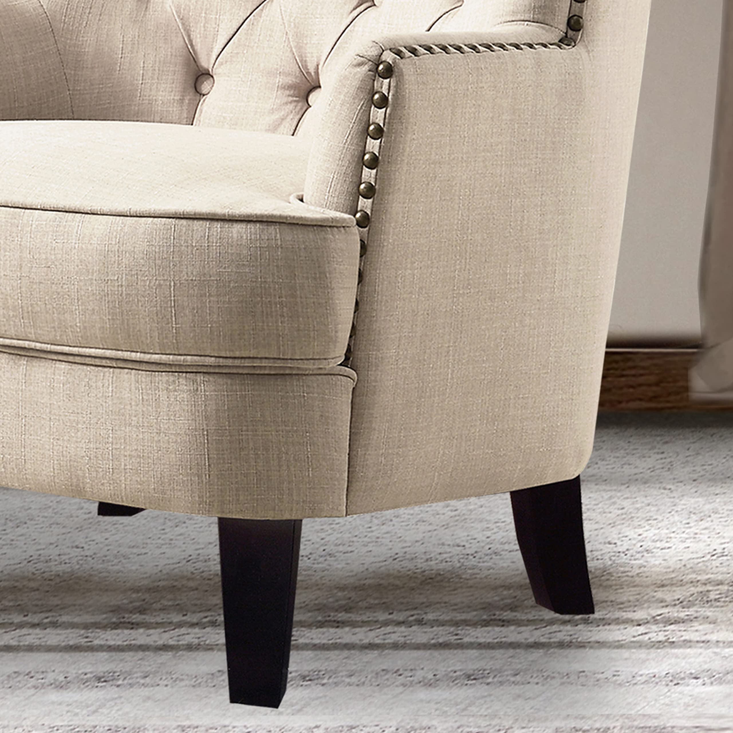 Rosevera Sausalito Accent Chair - Comfy Armchair for Living Room, Bedroom, Reading Nook - Small Space Polyester Upholstered Chair in Pearl Beige - Perfect for Relaxing, Reading & Home Decor