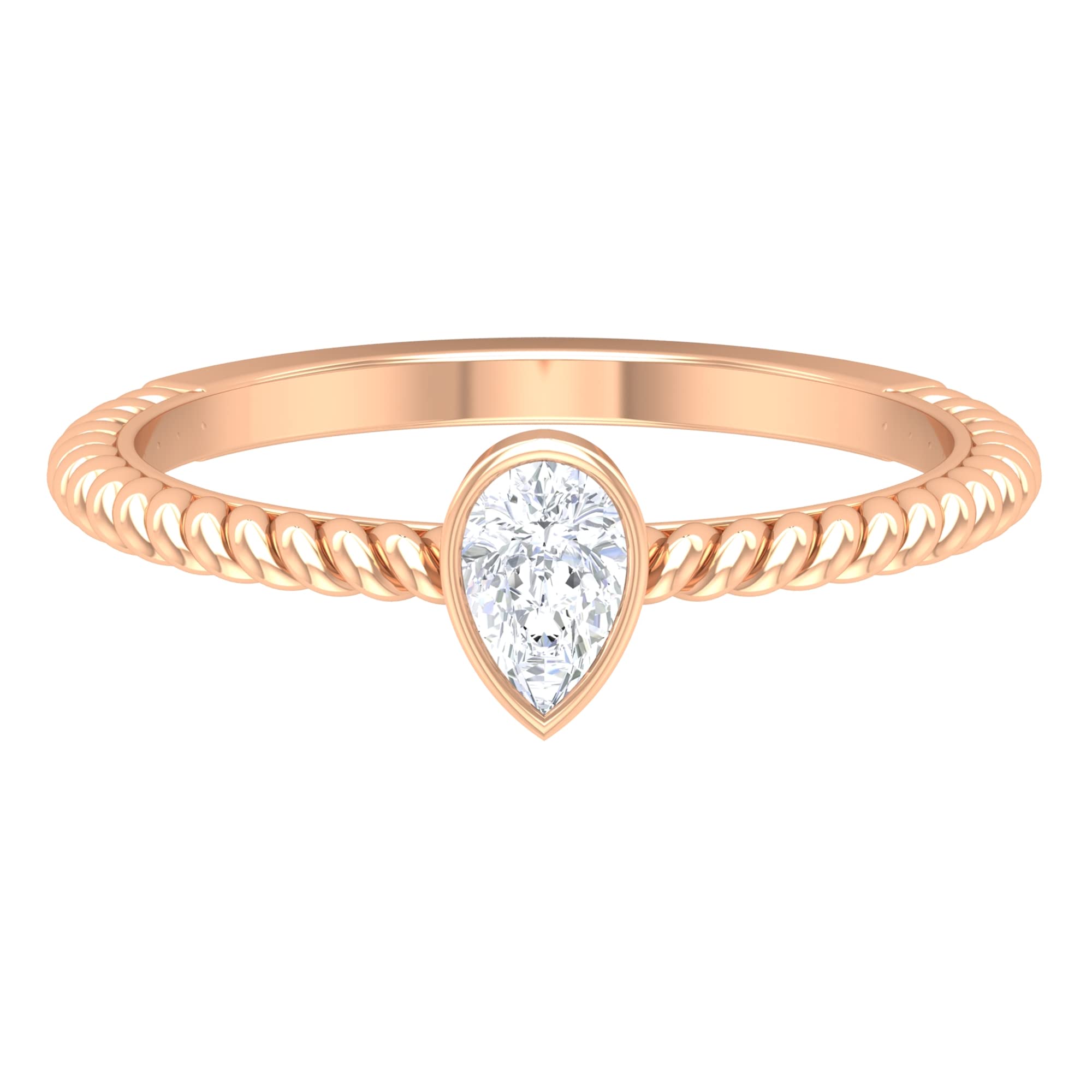 0.25 CT April Birthstone Natural Diamond Solitaire Ring for Women - 14K Solid Gold Pear Cut Diamond Twisted Rope Ring | Elegant Jewelry Gift for Anniversary, Engagement & Special Occasions