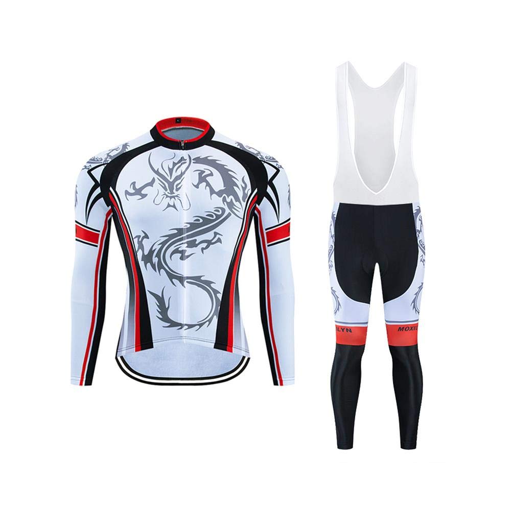 **Men's Pro Cycling Jersey Set - Long Sleeve Quick Dry Bike Jacket & Bib Shorts with 9D Padding - High Performance Bike Clothing Kit for Road & Mountain Biking**