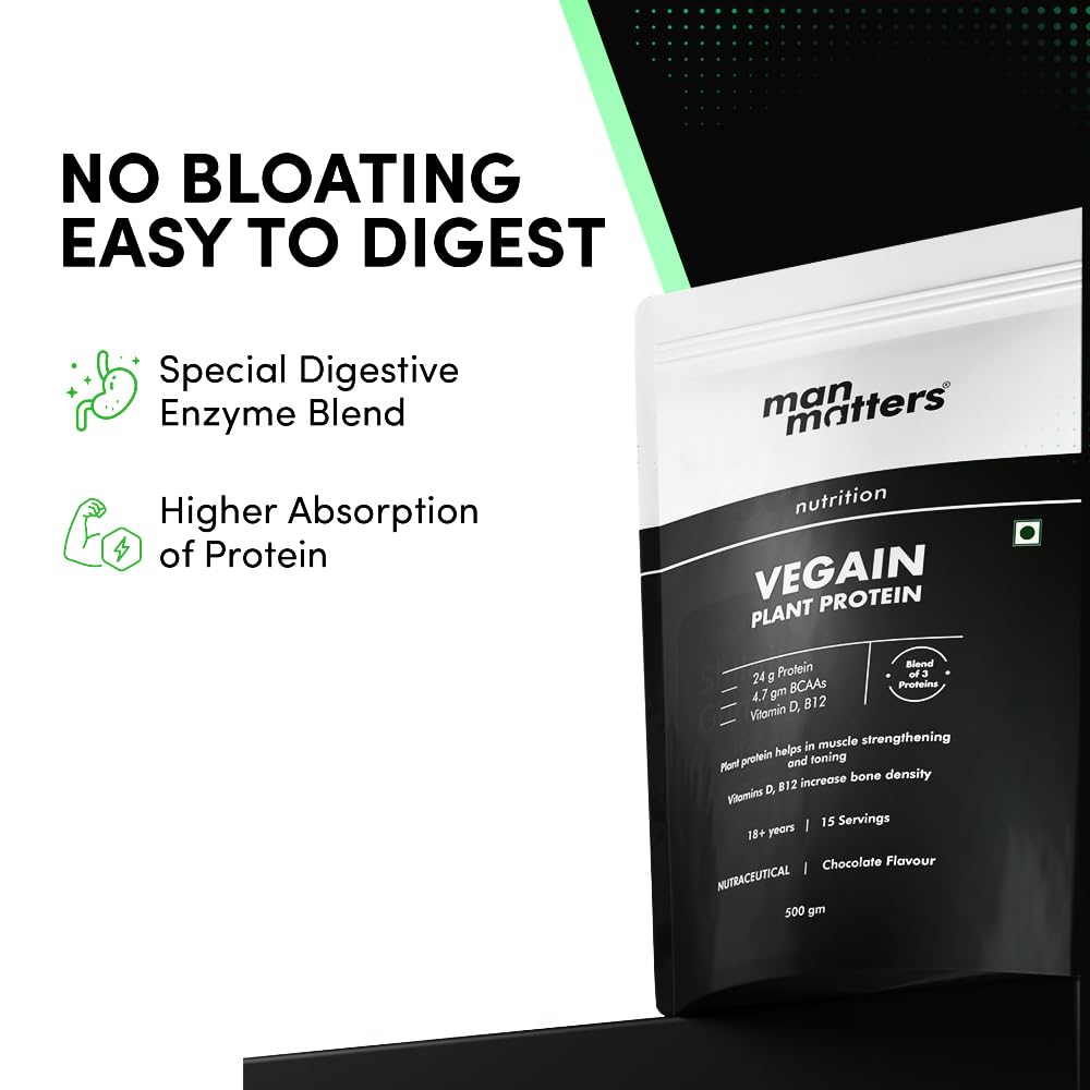 VEGAIN Plant-Based Protein Powder for Men - Pea, Brown Rice, Moong Bean & Whole Algae Blend | 24g Protein per Serving | Muscle Recovery & Strength Support | Vegan & Non-GMO | Pack of 2 | Ideal for Post-Workout, Fitness & Active Lifestyle