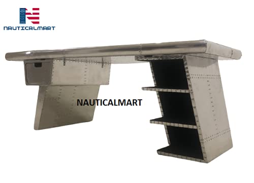 Nautical-Mart Large Aviator Executive Desk with Drawer Shelving - 78 Inch Aircraft Wing Design Office Desk for Modern Workspace & Home Office
