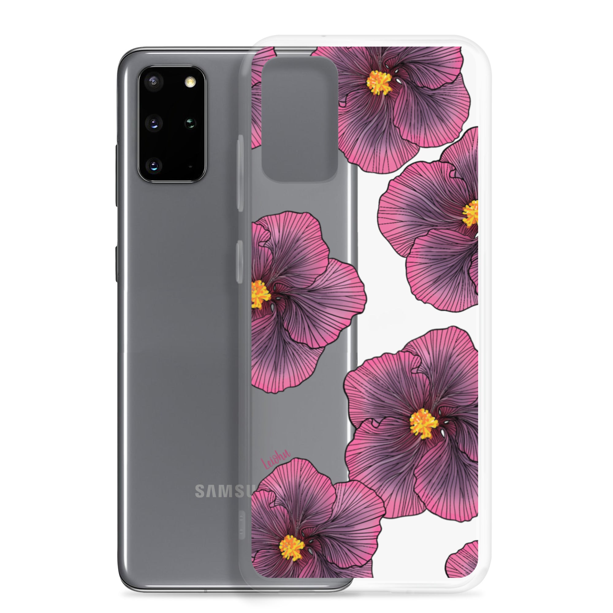 Sunset Hibiscus Clear Phone Case for Samsung Galaxy - Slim Protective Cover with Floral Design for Everyday Use, Work, and Travel