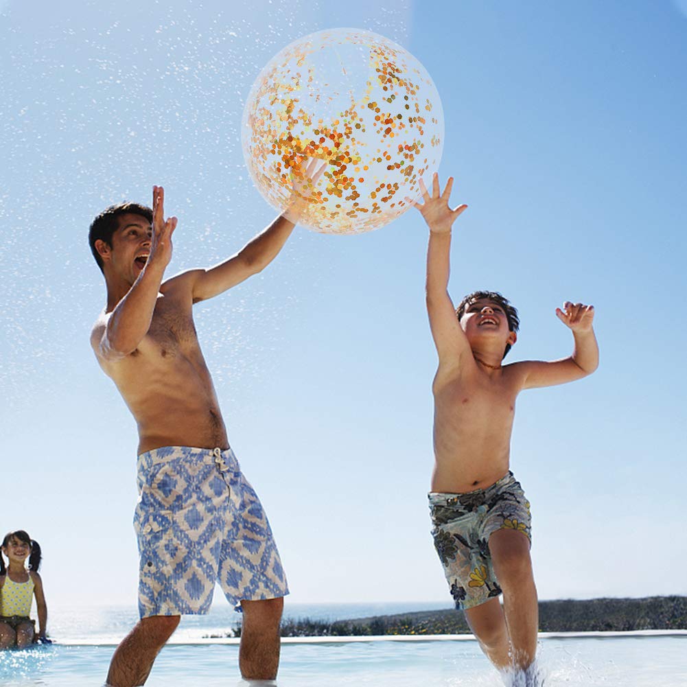 16Inch AMOR PRESENT Glitter Inflatable Beach Ball for Pool, Party Favors, Summer Fun, and Outdoor Water Activities