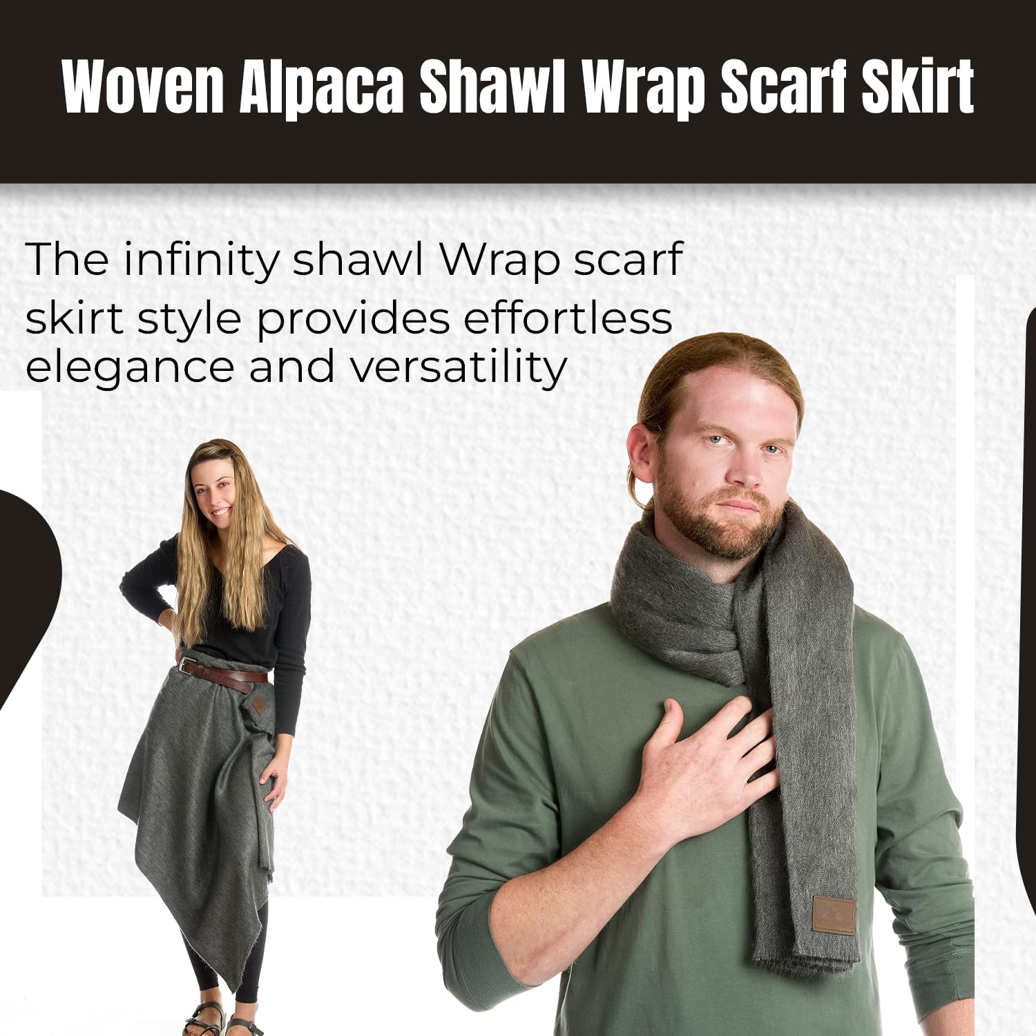 Soft & Warm Alpaca Wool Shawl Wrap - Eco-Friendly Winter Scarf for Men - Perfect for Cold Weather, Outdoor Activities & Holiday Gifts