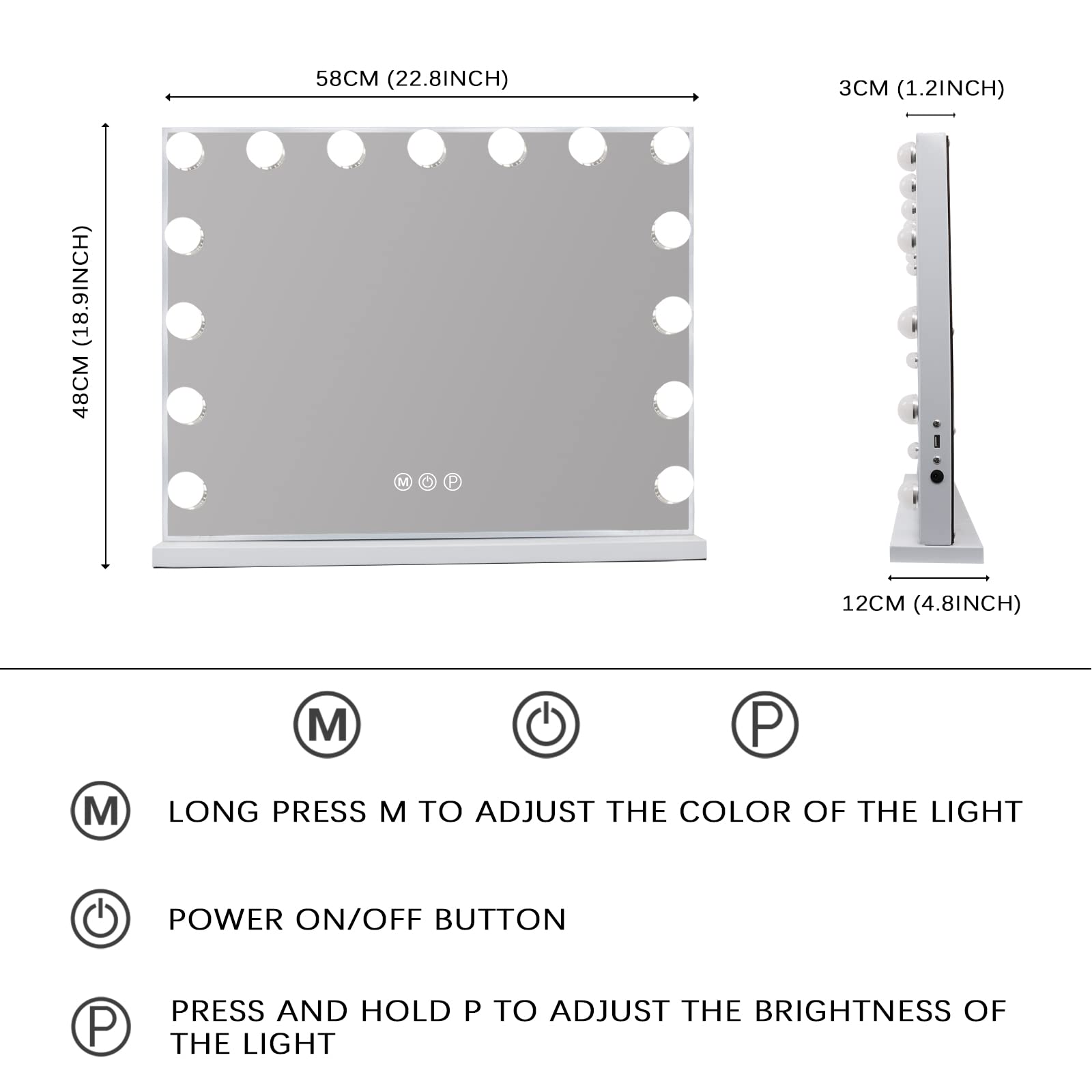 15LED Vanity Mirror with Lights - 3 Lighting Modes, 10X Magnification & USB Charger - 22