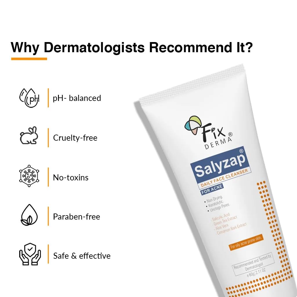 Fixderma 2% Salicylic Acid Face Wash for Oily & Acne-Prone Skin | Sulfate-Free Cleanser for Men & Women | Gentle Daily Face Wash to Treat Acne, Pimples & Blackheads - 60ml | Perfect for Morning & Night Skincare Routine