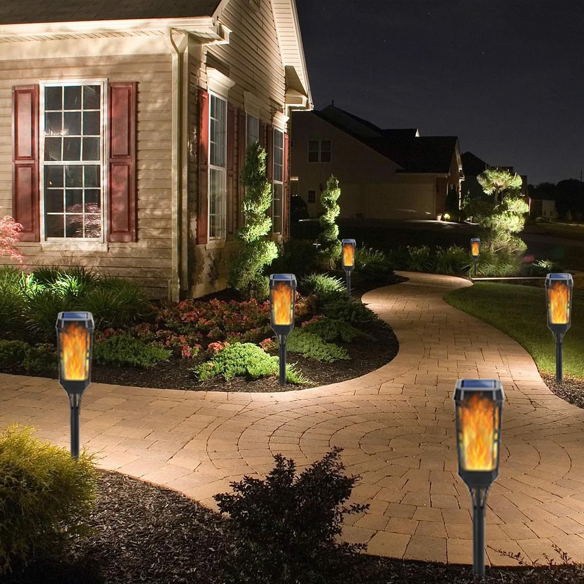 UZIMOO 4 Pack Solar Flame Lights Outdoor - Waterproof Flickering Flame Solar Pathway Lights for Garden, Yard, Lawn, Patio - Landscape Decoration Lighting - Perfect for Halloween, Christmas, and Outdoor Parties