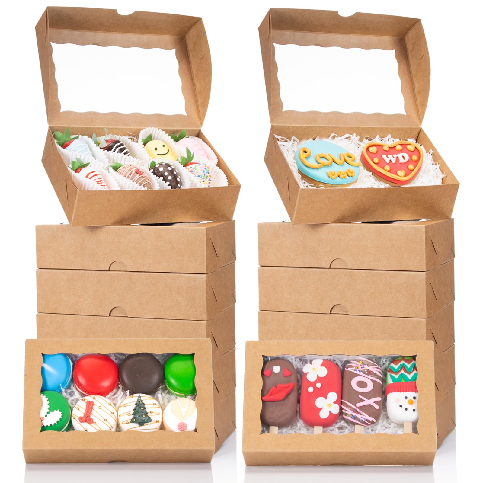 SLShePack 20PCS 8x5x2 Inch Clear Window Bakery Cookie Boxes - Perfect for Cakesicles, Chocolate Truffles, Chocolate Covered Strawberries, Pretzels & More | Ideal for Bakeries, Dessert Shops & Gift Packaging