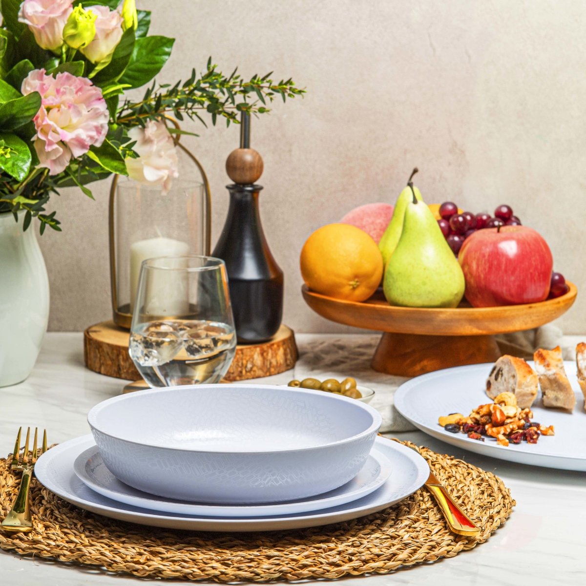 12-Piece White Melamine Dinnerware Set - Durable Plates & Bowls for Outdoor Dining, Picnics, and Camping - Shatterproof Dishware for Restaurants, Parties, and RV Travel
