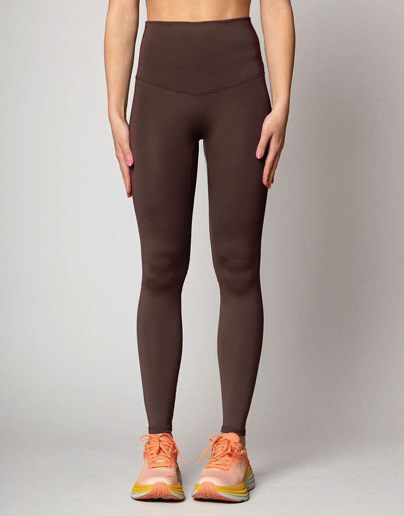 High Waisted Freestyle Flat Front Leggings - Chocolate Brown - Yoga, Running, Gym & Everyday Comfort Wear