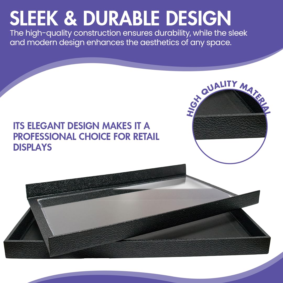Premium Large Jewelry Display Case 14.75x8.25x1.15 Inches with 50 Gem Jars - Magnetic Detachable Clear Acrylic Lid & Black Tray Foam Liner - Perfect for Jewelry Storage, Rock Collection, and Showcasing Collectibles - Ideal for Home Display, Retail Stores, and Gift Packaging