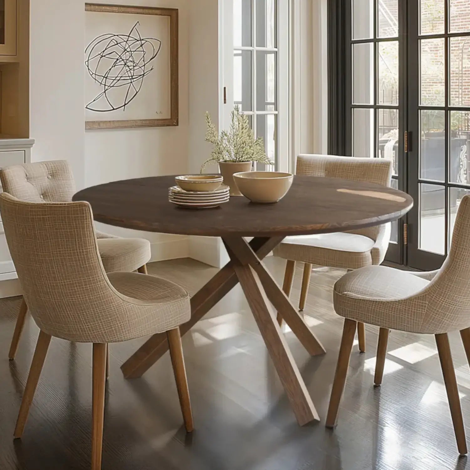 Stylish Cascais Round Dining Table - Modern Wooden Kitchen Table for 4-6 People | Perfect for Small Spaces, Breakfast Nooks & Cozy Family Meals