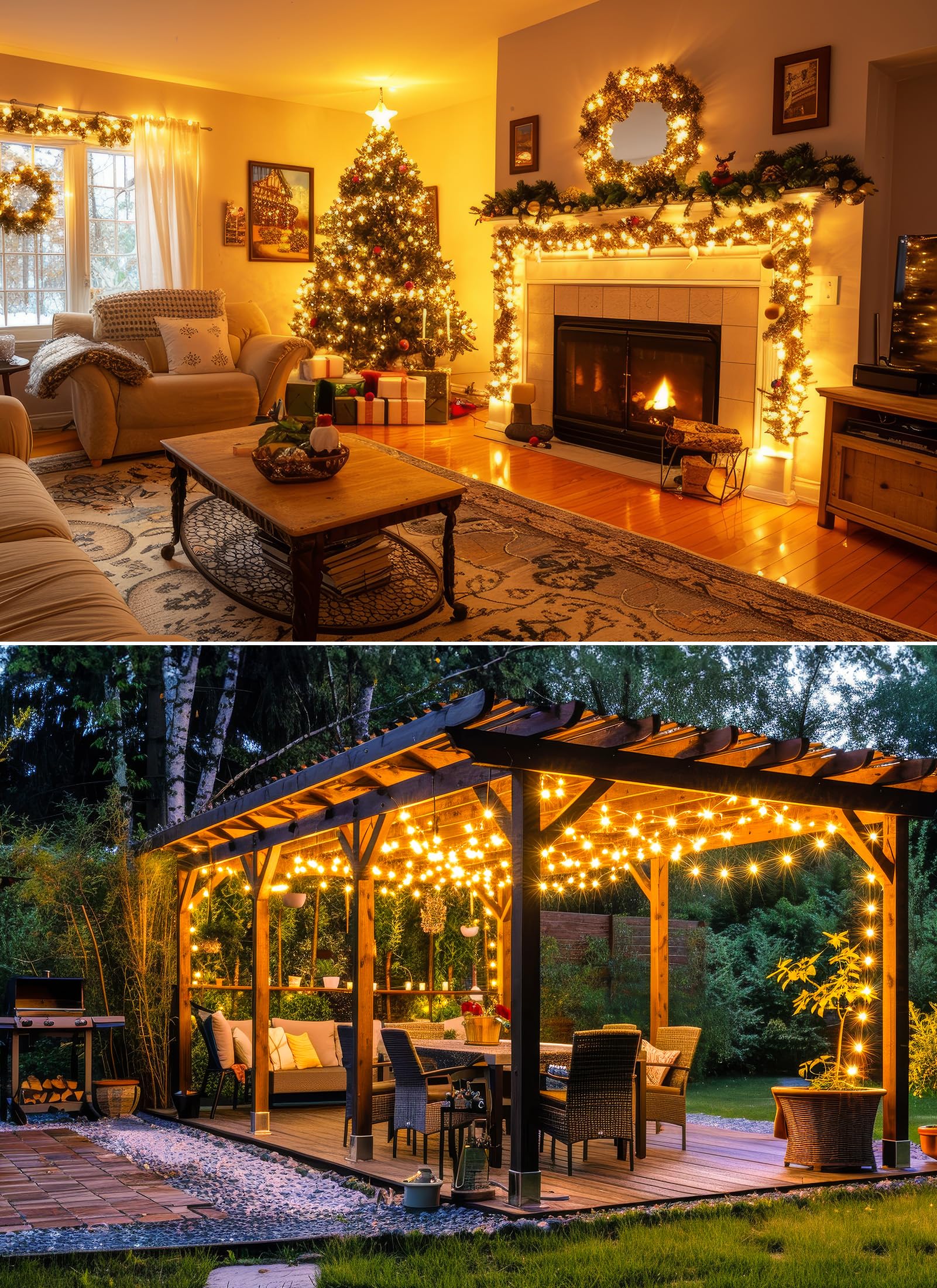 33Ft 100 LED Outdoor String Lights - Battery Operated with Remote, Waterproof Fairy Lights for Patio, Garden, Bedroom, Dorm & Christmas Decorations | Warm White Twinkle Lights for Party, Backyard, Tapestry & Indoor Use